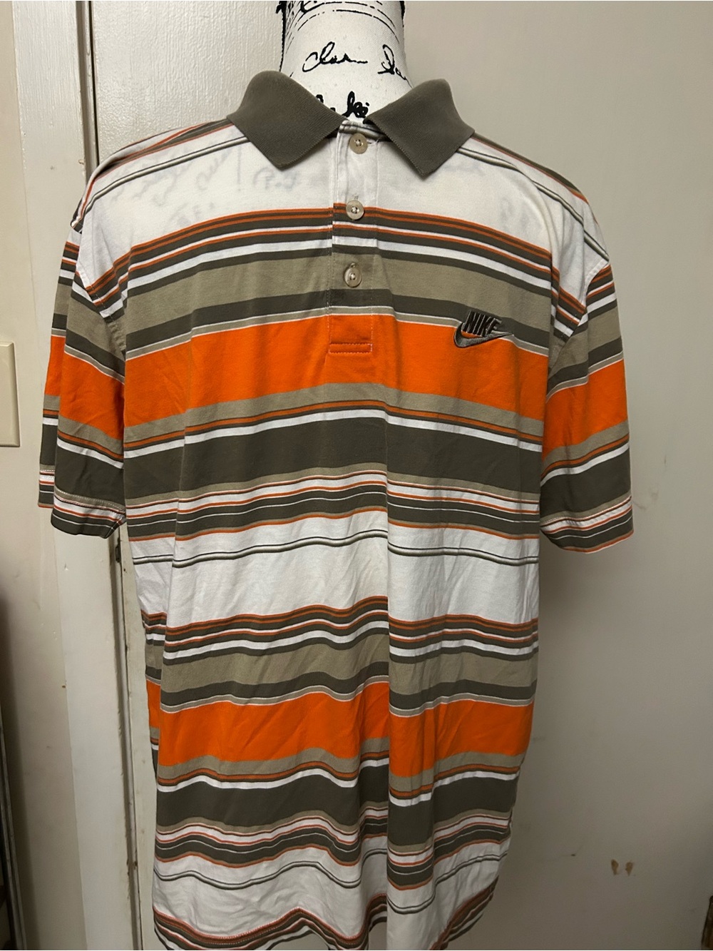 Nike Olive, Orange & White Striped Polo Shirt